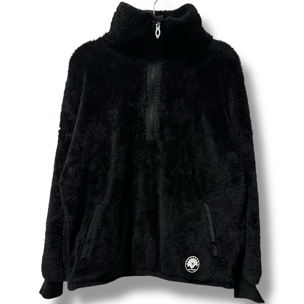 Spyder Women's Sherpa Fleece Half Zip Pullover Jacket Black L Cozy Gorpcore